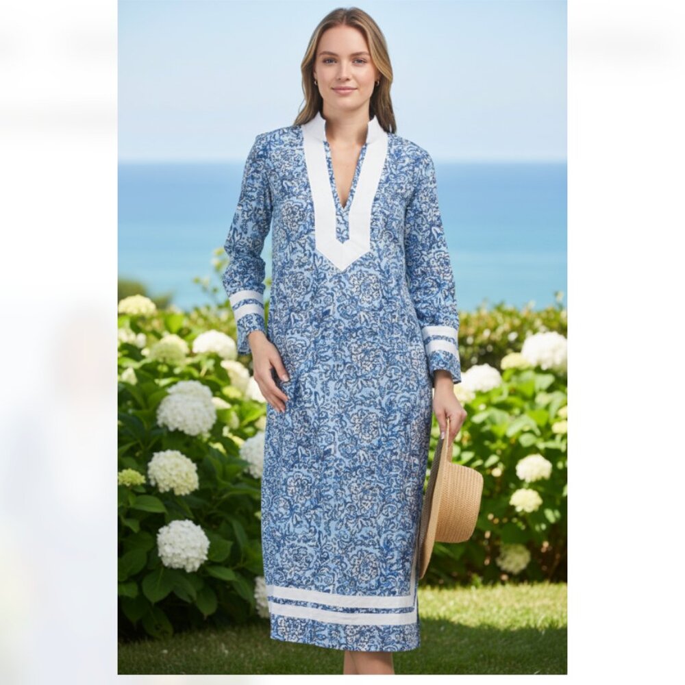 Sail to Sable Blue and White Floral Maxi Dress